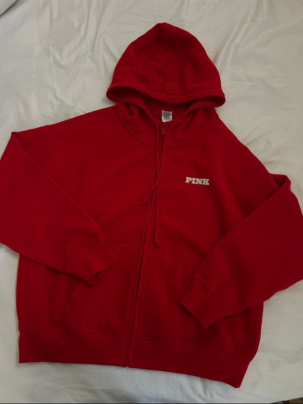 PINK Victoria's Secret Red zip-up hoodie with cream varsity 'P' logo - Picture 2 of 2